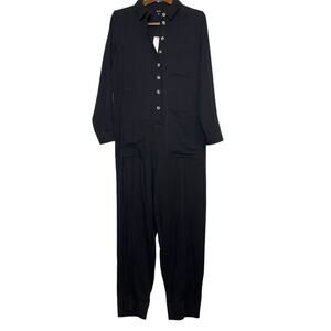 New Me+Em Jumpsuit Boiler Suit Size US4 Uk8 Black Cotton Long Sleeve One Piece